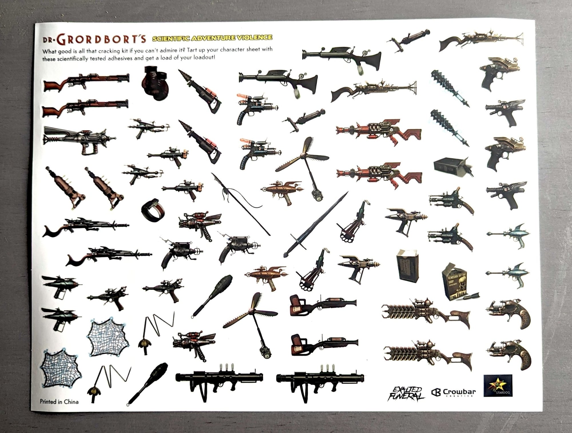 Dr. Grordbort’s Equipment Stickers for Character Sheets - Exalted Funeral