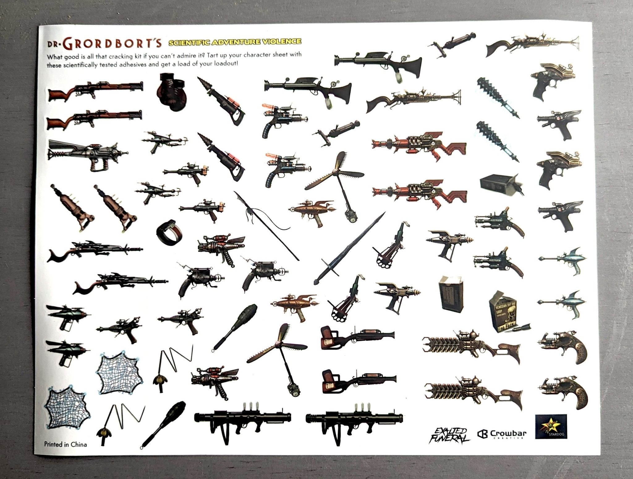 Dr. Grordbort’s Equipment Stickers for Character Sheets - Exalted Funeral
