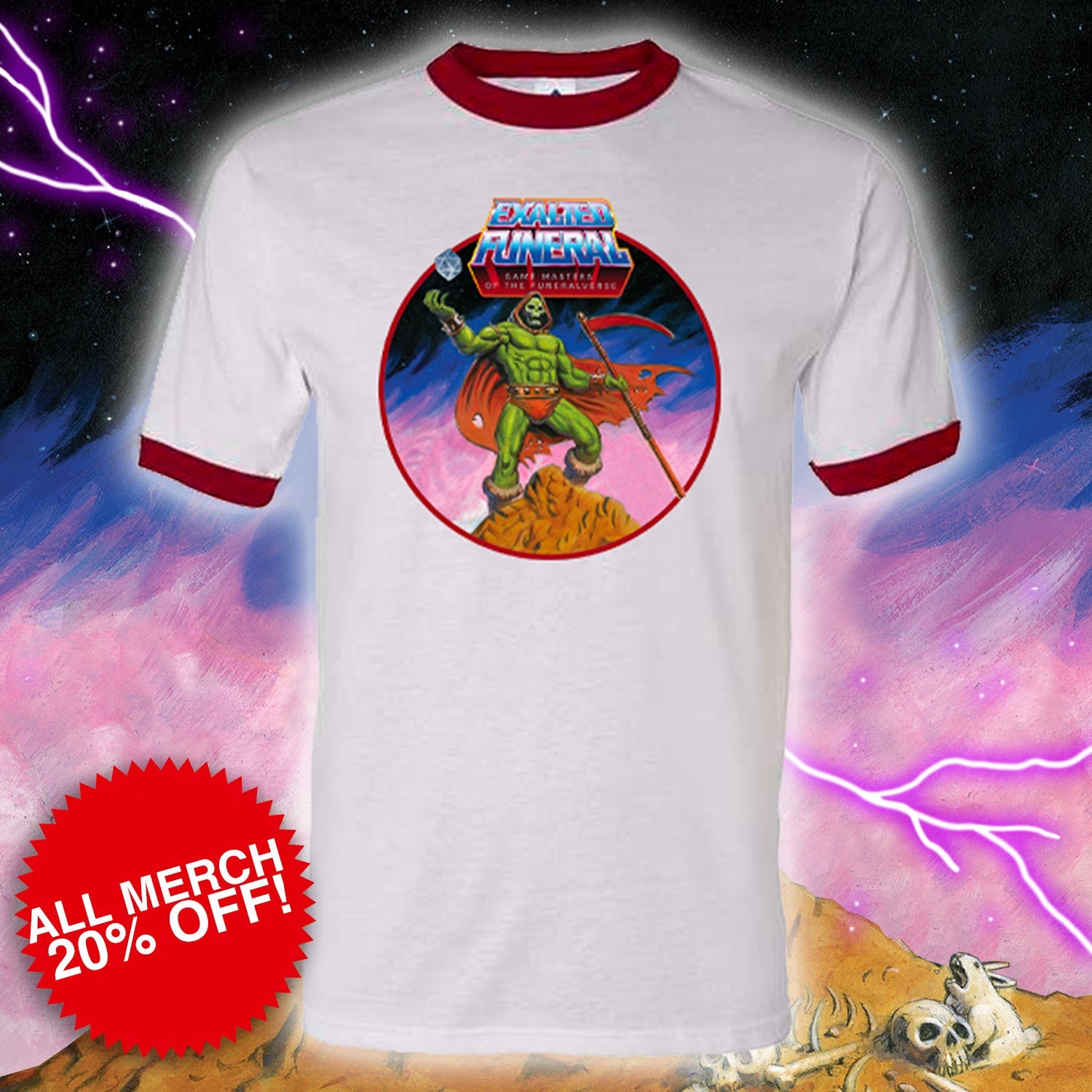 Game Masters of the Funeralverse "Skully - tor" Ringer Shirt - Exalted Funeral