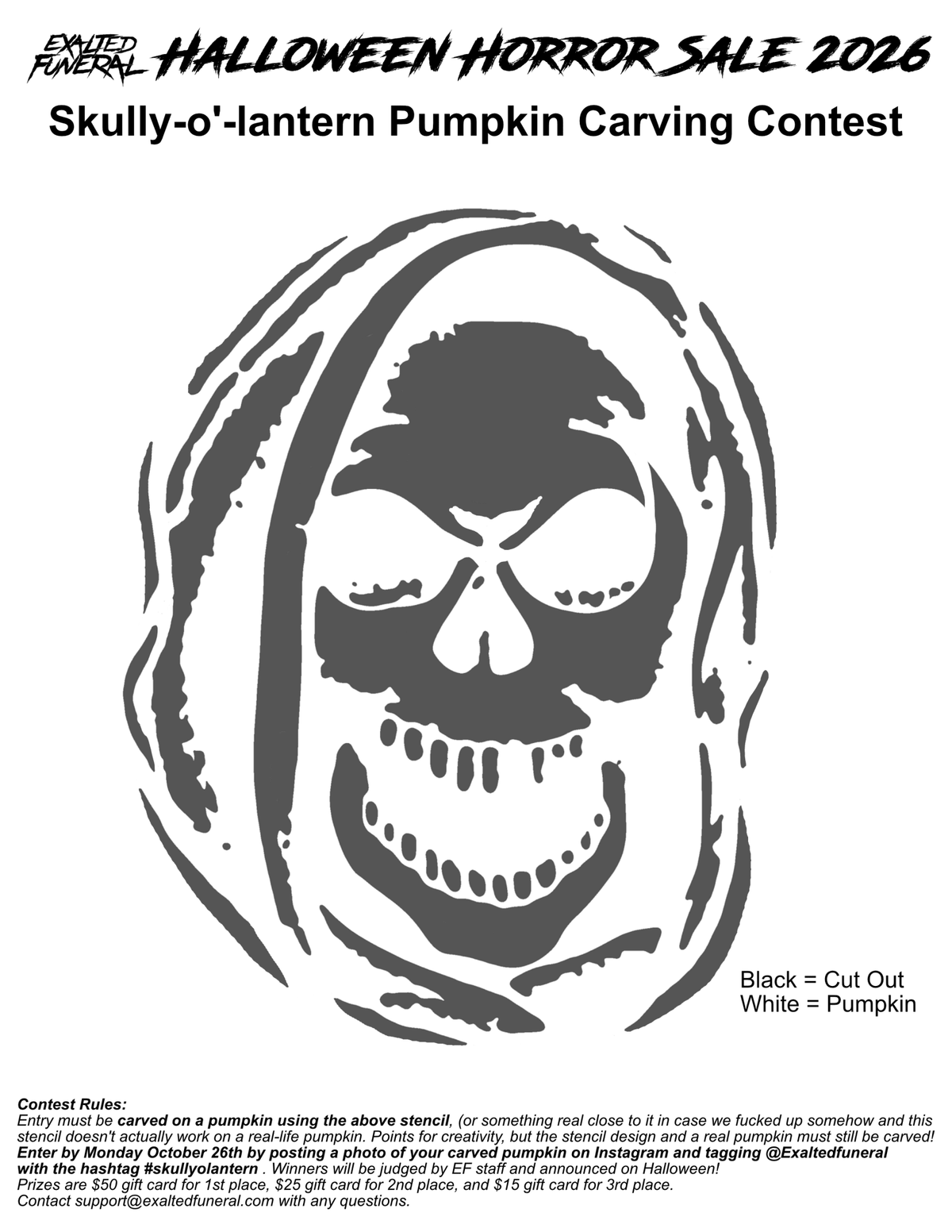 Skully-o'-lantern Pumpkin Carving Contest Stencil - FREE Download - Exalted Funeral