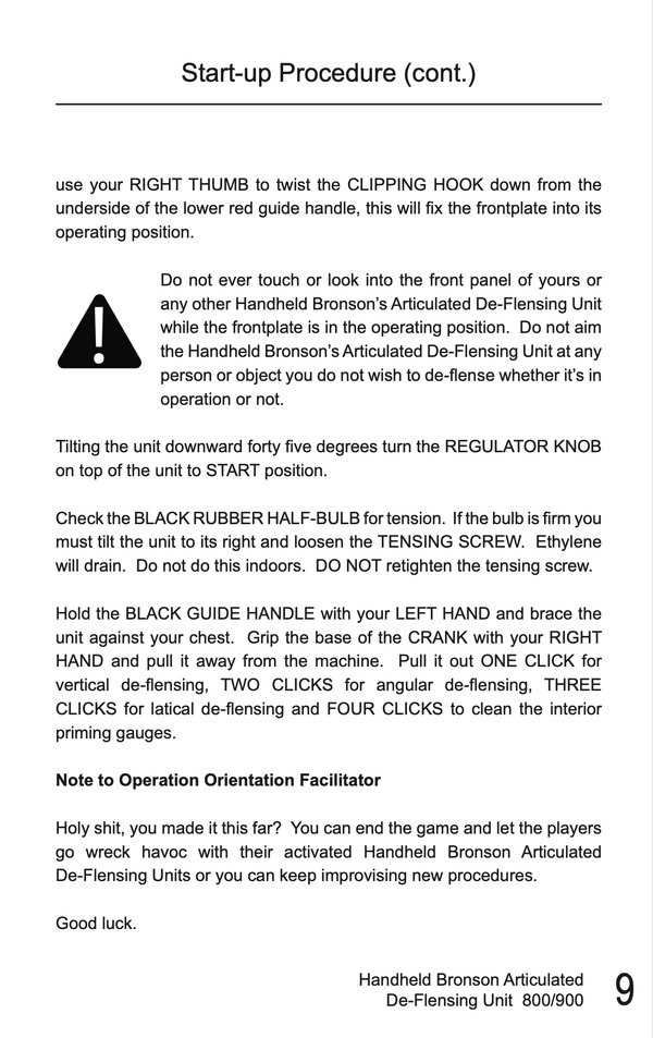 Operator's Manual for the Handheld Bronson Articulated De-Flensing Unit: A Game - Exalted Funeral